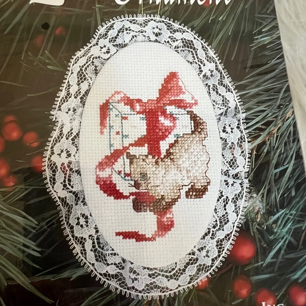 Designs for the Needle Cross Stitch Ornament Kits Cat & Bow Snowman Angel 2pk